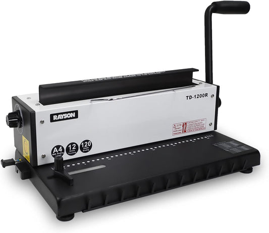 RAYSON TD-1200R Metaaldraad bindmachine – 3:1 ponsafstand, 34 gaten, perforeert 12 A4-bladzijden, bindt tot 120 pagina’s
