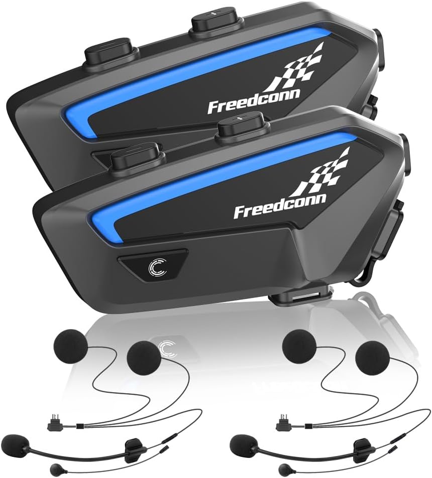FreedConn FX Motorfiets Bluetooth Headset met Muziek Delen, 2 stks FX 10 Riders 1500m Groep Helm Bluetooth Intercom met Ruisonderdrukking/FM Radio, /Universele Koppeling/Zwart Ultradunne Body