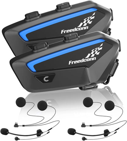 FreedConn FX Motorfiets Bluetooth Headset met Muziek Delen, 2 stks FX 10 Riders 1500m Groep Helm Bluetooth Intercom met Ruisonderdrukking/FM Radio, /Universele Koppeling/Zwart Ultradunne Body