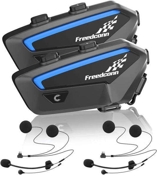 FreedConn FX Motorfiets Bluetooth Headset met Muziek Delen, 2 stks FX 10 Riders 1500m Groep Helm Bluetooth Intercom met Ruisonderdrukking/FM Radio, /Universele Koppeling/Zwart Ultradunne Body