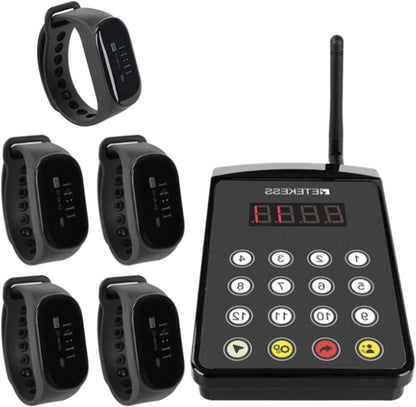Draadloos Restaurantsysteem – Restaurant Pager – Keuken Oproepsysteem – Bedieningspager – Oproepsysteem Polshorloge – Touchscreen Transmitter Keyboard – 7 Talen Ondersteuning – IPX7 Waterbestendig - QUORE