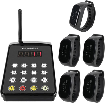 Retekess TD154 Restaurant Pager, Keuken Oproepsysteem, Zender Toetsenbord Ondersteunt Touch Screen, One-Key Calling Functie, 7 Talen Watch for Restaurant Kitchen