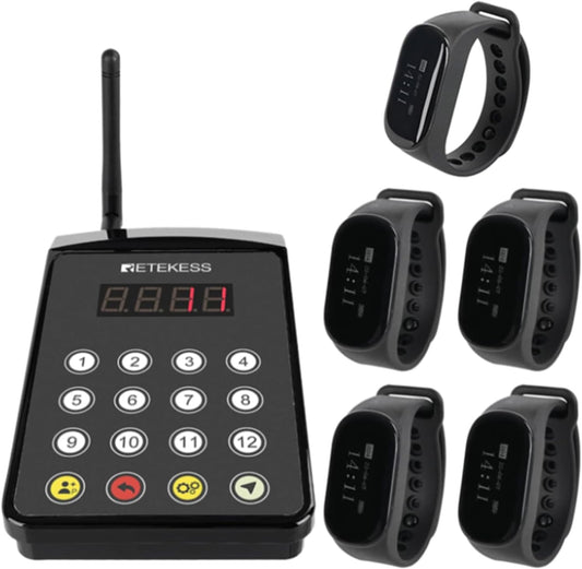 Retekess TD154 Restaurant Pager, Keuken Oproepsysteem, Zender Toetsenbord Ondersteunt Touch Screen, One-Key Calling Functie, 7 Talen Watch for Restaurant Kitchen