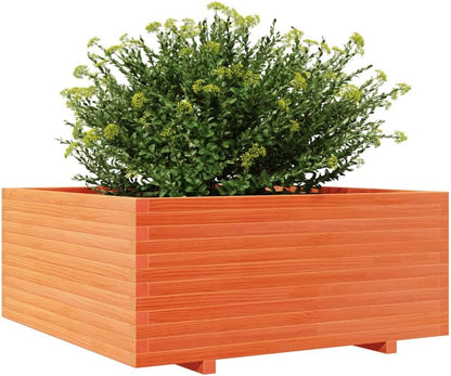 Flower Box Wax Brown 110 x 110 x 49.5 cm Solid Pine Wood Flower Box on Legs Pot with Trellis Planter Patio - QUORE