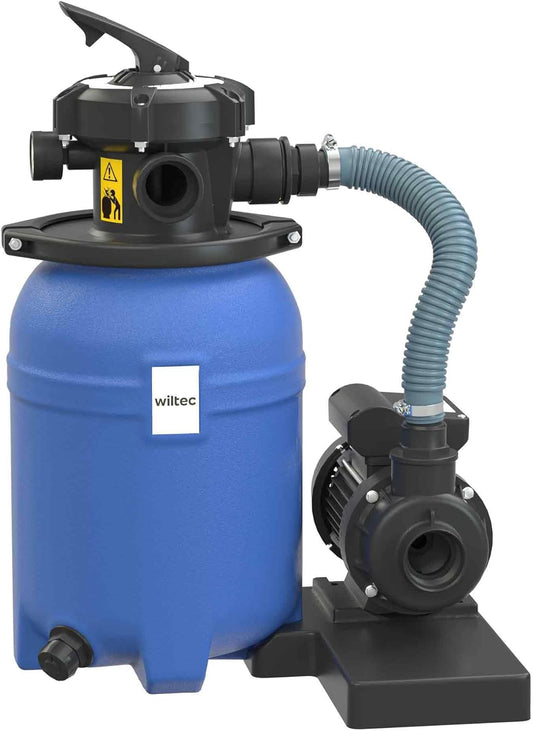 Wiltec zandfiltersysteem 250 W met 14 liter filtertank en zelfaanzuiging 10.000 l/h poolpomp