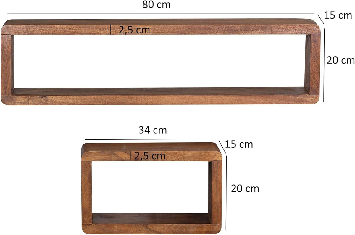 FineBuy Wall Shelf Set of 3 Sheesham Solid Wood | Wall Shelf Cube Hanging Shelf | Shelf for Wall Floating - QUORE