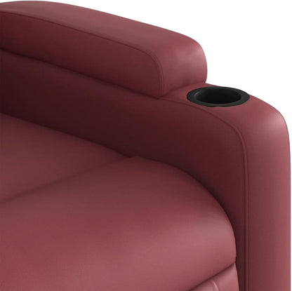 Relaxstoel – Fauteuil – Loungestoel – Recliner – Relaxfauteuil – Handmatige Ligfunctie – Kunstleer Wijnrood – Maximaal 110 kg – Brede Armleuningen – Bekerhouders