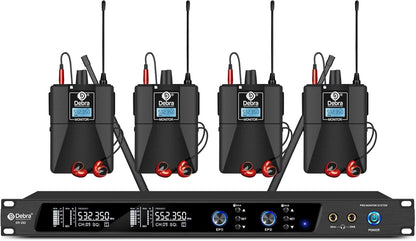 Draadloos In-Ear Monitorsysteem – IEM Systeem – In-Ear Monitor – Podium Monitor – Monitoring Systeem (4 Bodypacks) – Dubbel Kanaal – UHF 510-580 MHz & Bereik Tot 300 Meter