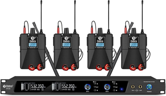 Draadloos In-Ear Monitorsysteem – IEM Systeem – In-Ear Monitor – Podium Monitor – Monitoring Systeem (4 Bodypacks) – Dubbel Kanaal – UHF 510-580 MHz & Bereik Tot 300 Meter