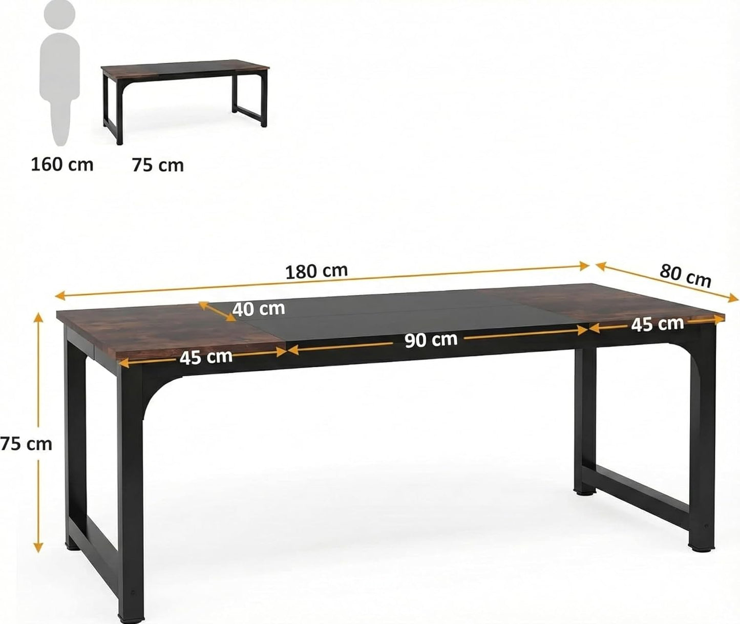 Eettafel – Rechthoekige Tafel – Industriële Eettafel – Dining Table – Grote Eetkamertafel – 180x80 cm – Robuust Houten Blad – Stabiel Metalen Frame
