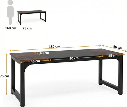 Eettafel – Rechthoekige Tafel – Industriële Eettafel – Dining Table – Grote Eetkamertafel – 180x80 cm – Robuust Houten Blad – Stabiel Metalen Frame