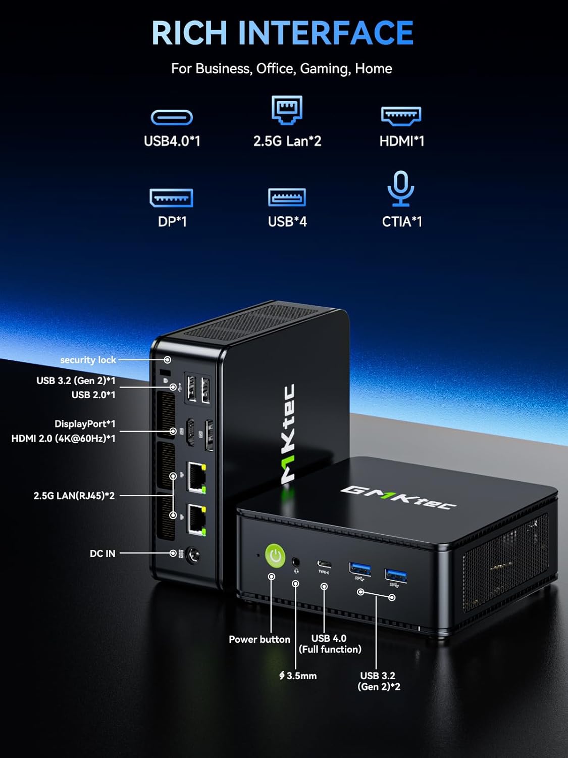 GMKtec M6 Ultra Gaming Barebone Mini-PC Ryzen 5 7640HS (aufgerüstet auf 6600H/6800U), KEIN RAM, KEINE SSD, Dual-NIC-LAN 2,5 GbE Mini-Computer, dreifaches 4K-Display, WiFi 6, USB4, BT 5.2, DP