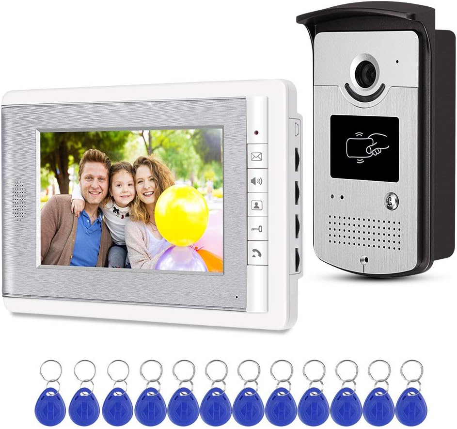 2 Monitor Home Intercom Video Deurtelefoon RFID Camera Toegangscontrole Systeem 7 ''TFT Kleurenschermen Ondersteuning EM Unlocking+10 stks ID Blauwe Keyfob (1 camera 1 monitor)