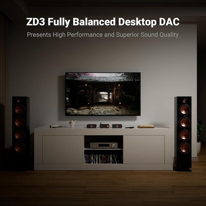 Fosi Audio ZD3 DAC Voorversterker, Volledig Gebalanceerde Digitaal naar Analoog Audioconverter met ES9039Q2M, Bluetooth/USB/Optical/COAX/TV HDMI ARC-Ingang, XLR/RCA Uitgang, met Afstandsbediening