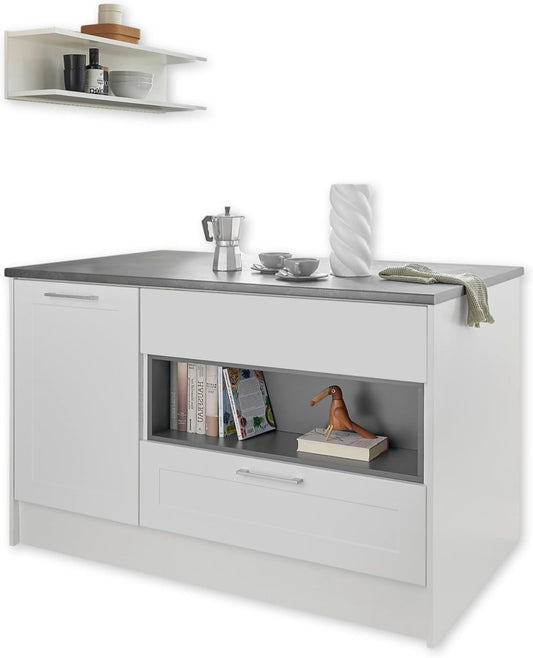 Keukeneiland – Kücheninsel – Keukenblok – Keukentrolley – Werkbank – Modern Mat Wit – Metallic Bruin Werkblad – Ruime Opbergruimte – 145 x 90 x 90 cm