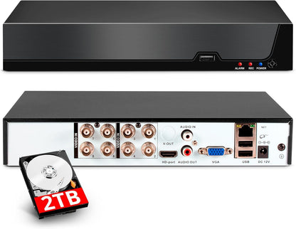 8-kanaals CCTV bewakingsDVR met 2 TB HDD, 8 Ch 5MP H.265+ DVR video-recorder voor analoge XVI AHD TVI IP-camera's, DVR voor beveiligingscamera-bewakingssysteem voor thuis, mobiele app en pc (systeem)