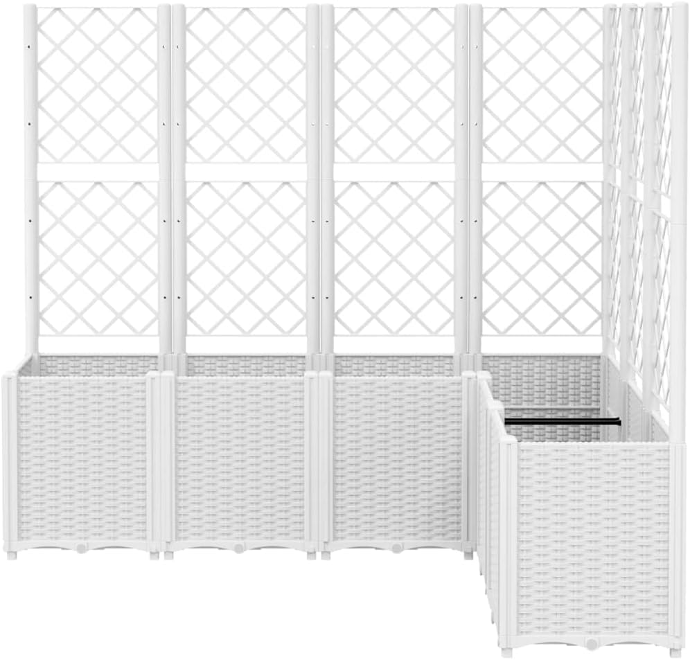 Flower Box for Garden with Integrated Plant Grid Made of PP, Pack of 6, White, 160 x 120 x 140 cm, for Climbing Plants, Modular and Robust Design for Outdoor Use, Ideal for the Vegetable - QUORE
