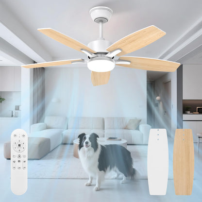 Mefine 106 cm plafondventilator met licht en stille afstandsbediening (lichthout/wit)