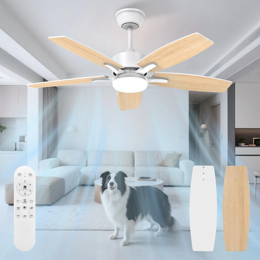 Mefine 106 cm plafondventilator met licht en stille afstandsbediening (lichthout/wit)