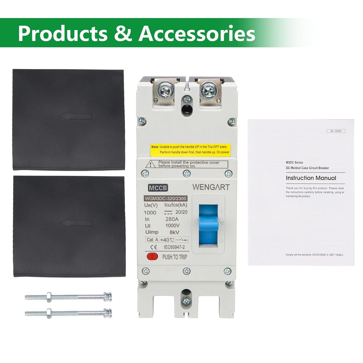 Wengart MCCB WGM3DC-320, PV-stroomschakelaar DC1000V 2P 280-320A, biedt betrouwbare bescherming voor fotovoltaïsche systemen op zonne-energie (280A)