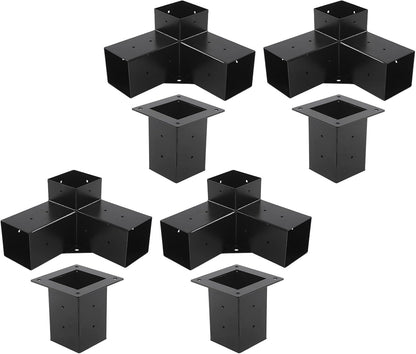 Pergola houders, 3-weg hoekhouten houders met schroeven paalbasis dek paalanker poedergecoate paalhouders houtbewerking pergola set (8 stuks)