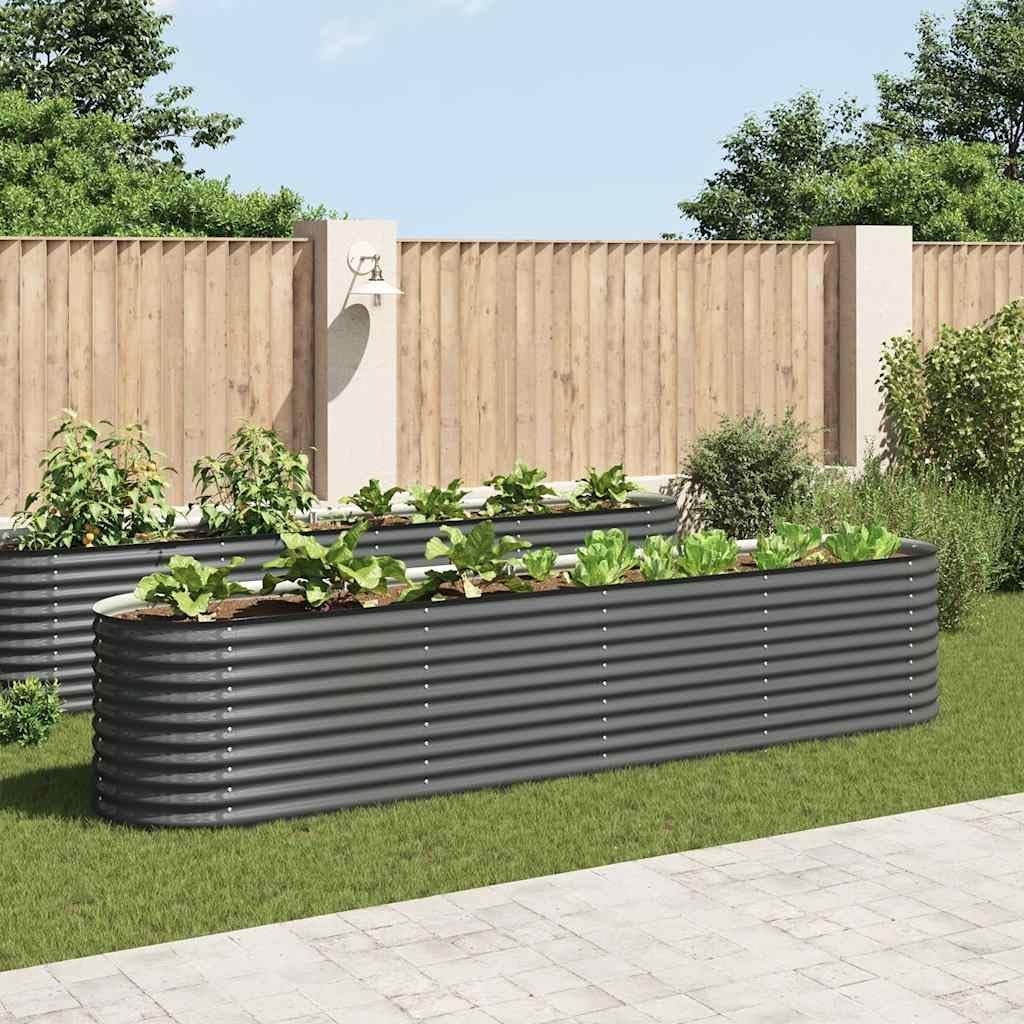 vidaXL Planter 400x80x81cm Galvanized Steel Silver Garden Container Flower Box - QUORE