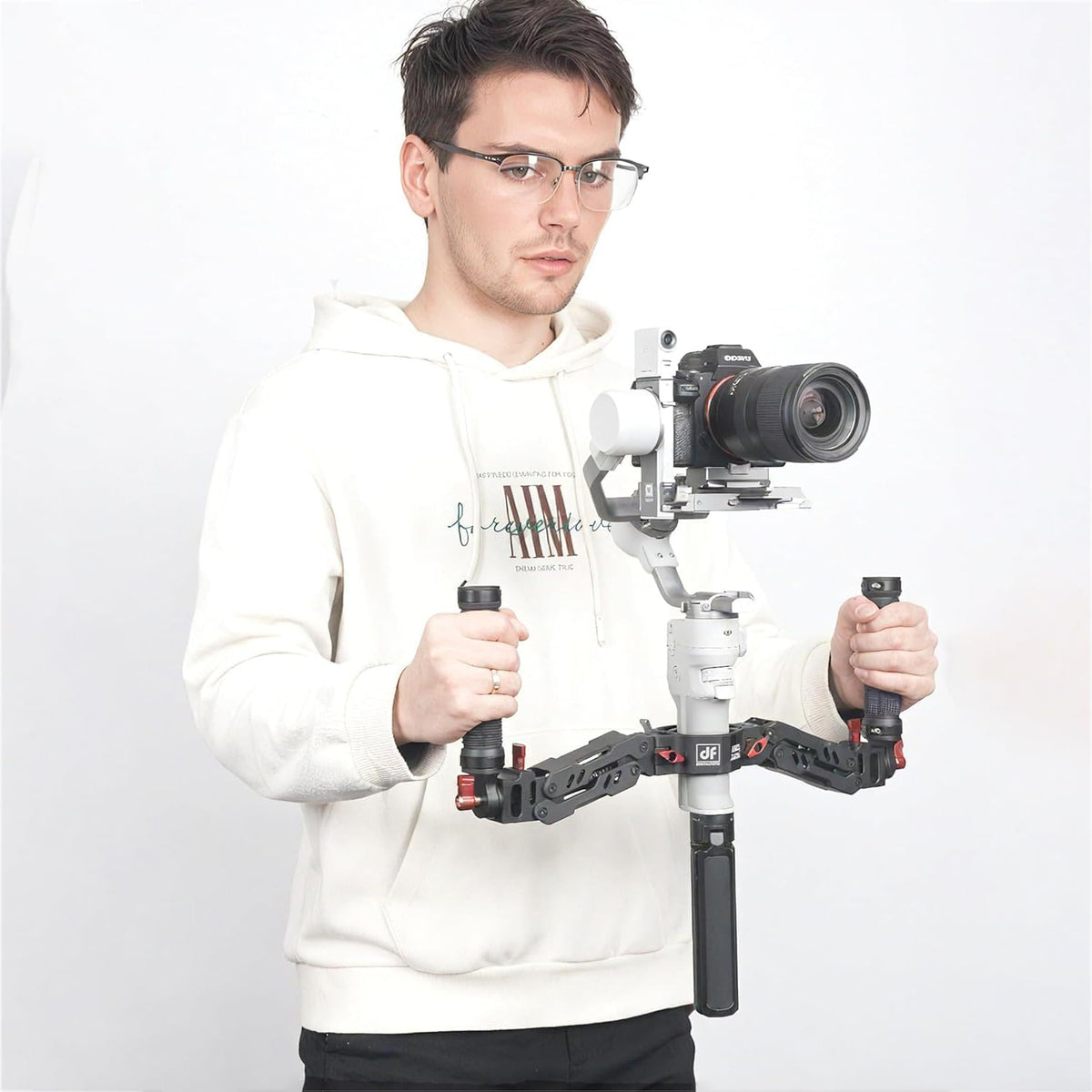 DF DIGITALFOTO ARES Z-as veer dubbele handgreep, flexibele demping afneembare dubbele handgreep gimbal, compatibel met ZHIYUN Crane 2 MOZA FEIYU DJI Ronin S/S2/RS3/RS3 Pro 3-assige gimbal