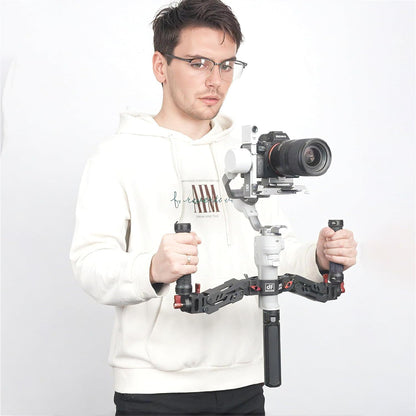 DF DIGITALFOTO ARES Z-as veer dubbele handgreep, flexibele demping afneembare dubbele handgreep gimbal, compatibel met ZHIYUN Crane 2 MOZA FEIYU DJI Ronin S/S2/RS3/RS3 Pro 3-assige gimbal