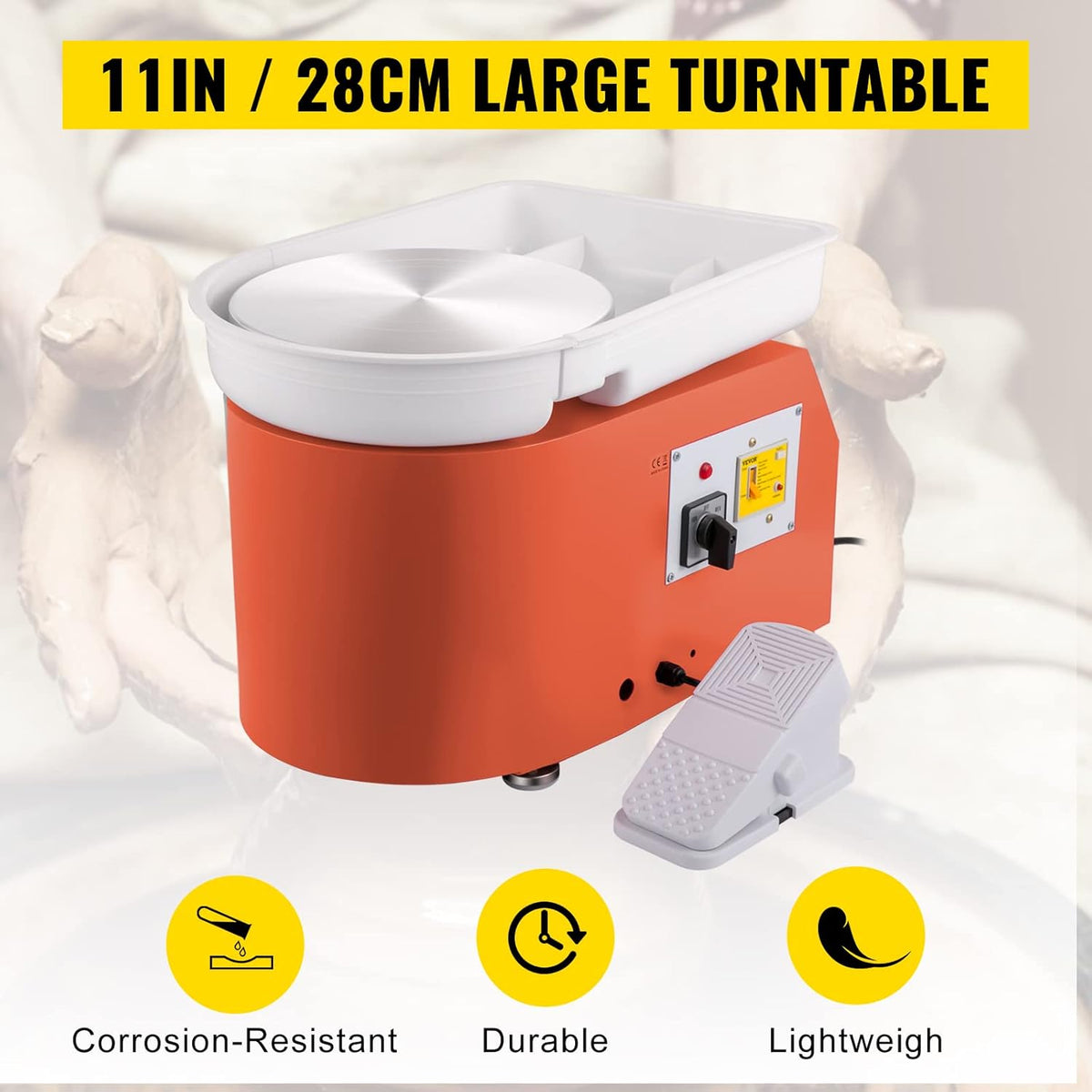 Pottenbakkersschijf – Keramische Draaischijf – Pottenbakmachine – Elektrische Draaitafel – Klei Schijf – 28 cm Aluminium Plateau – 350W Met Voetpedaal