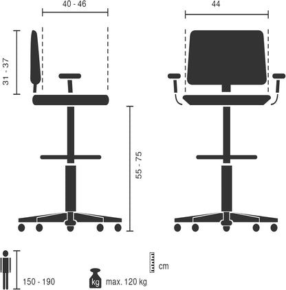 hjh OFFICE Ergonomische werkstoel TOP WORK 40 – Stoel met in hoogte verstelbare rugleuning, verstelbare zitneiging en zitdiepte, in hoogte verstelbare voetenring, Groen