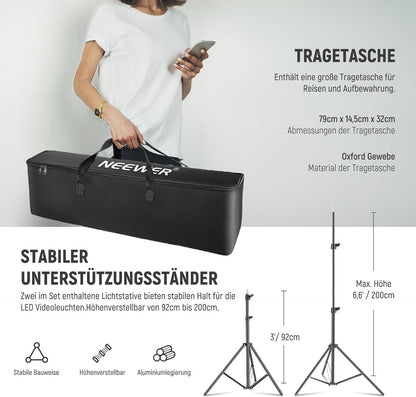 RGB Led Videolicht Set van 2 – Videolamp – Lichtpaneel – Fotolicht – Studioverlichting – 50W per Lamp – 3200K-5600K, CRI97+