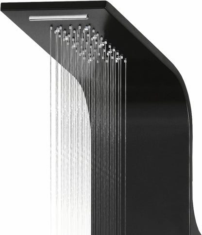 Aluminium Douchepaneel – Douchecolumn – Douchewand – Regendouche – Massagepaneel – Modern Zwart – Thermostaat Met 30 LED Lampjes