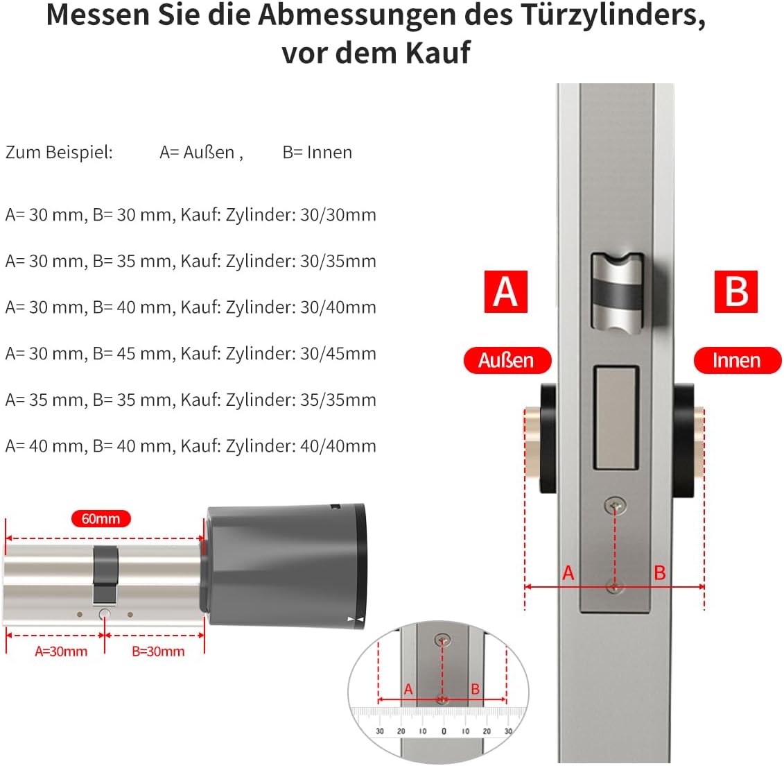 Elektronisch deurslot met toetsenbord, slotcilinder 35/35 wifi Smart Lock, deur ontgrendelen via NFC-kaarten, cijfercode, app wifi-bediening, sleutel, slim deurslot met oplader.