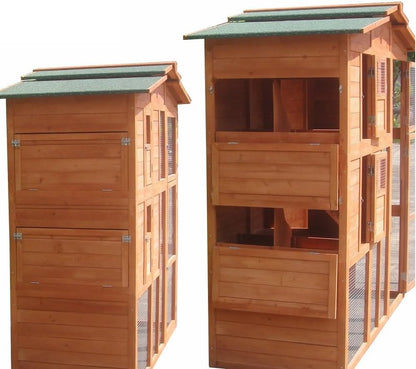 Kippenhok – Kippenren – Pluimveeverblijf – Hennenhok – XXL Kippenren Met Vloerloze Ren – Houten Constructie – 4 Nestplaatsen – Schuifdeur – Weerbestendig Dak - QUORE