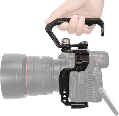NICEYRIG R5 R5 C R6 kooikit voor Canon spiegelloze camera met bovenhandgreep en verschillende uitbreidingsinterfaces, aluminium kooi voor Canon R5 R6 R5 C spiegelloze camera-538