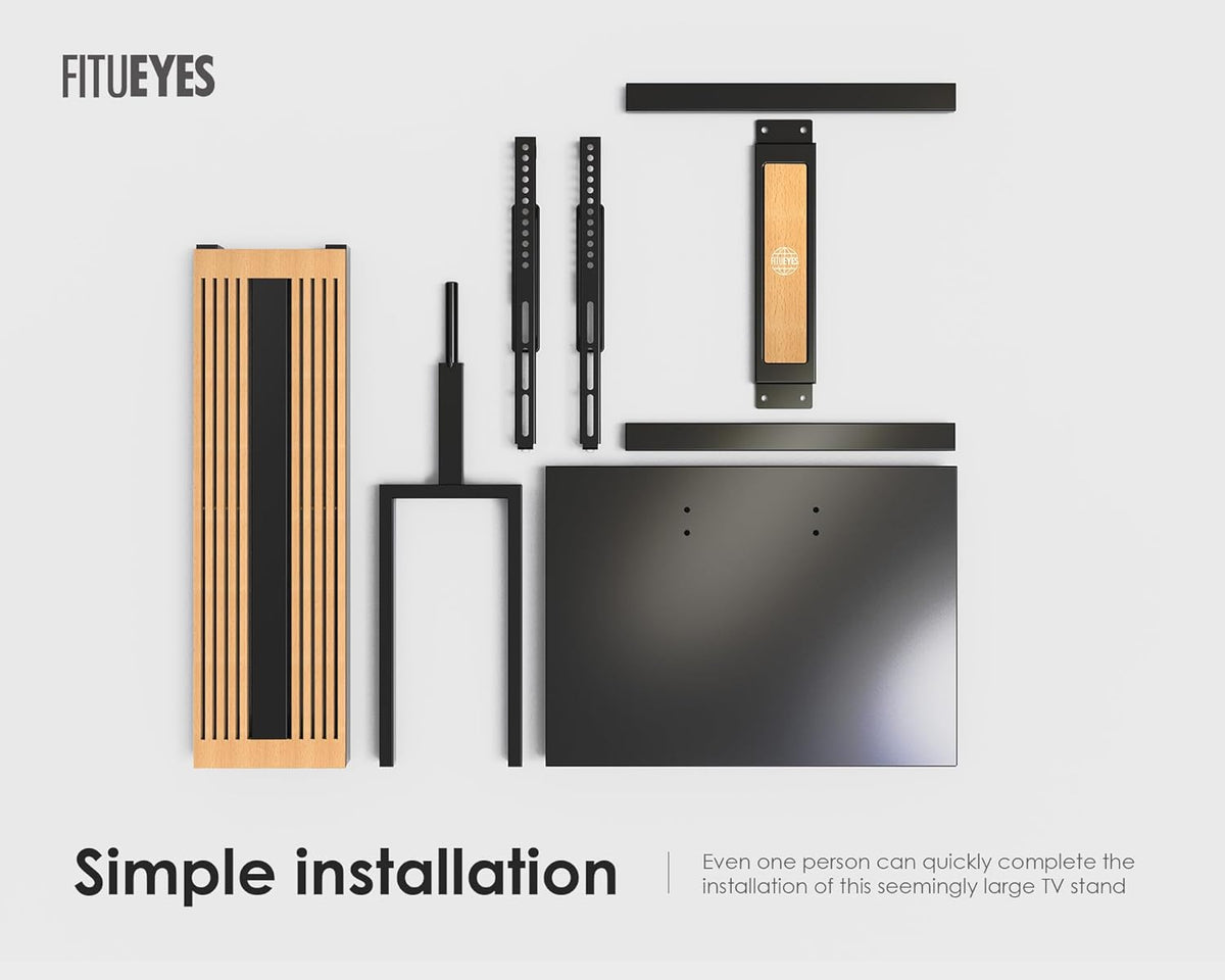 FITUEYES Design Vloer TV-standaard voor 32-65 Inch TV's Beukenhout Hoogteverstelling Vrijstaande TV-standaard ±30° Draaibaar Kabelbeheer Zen Serie