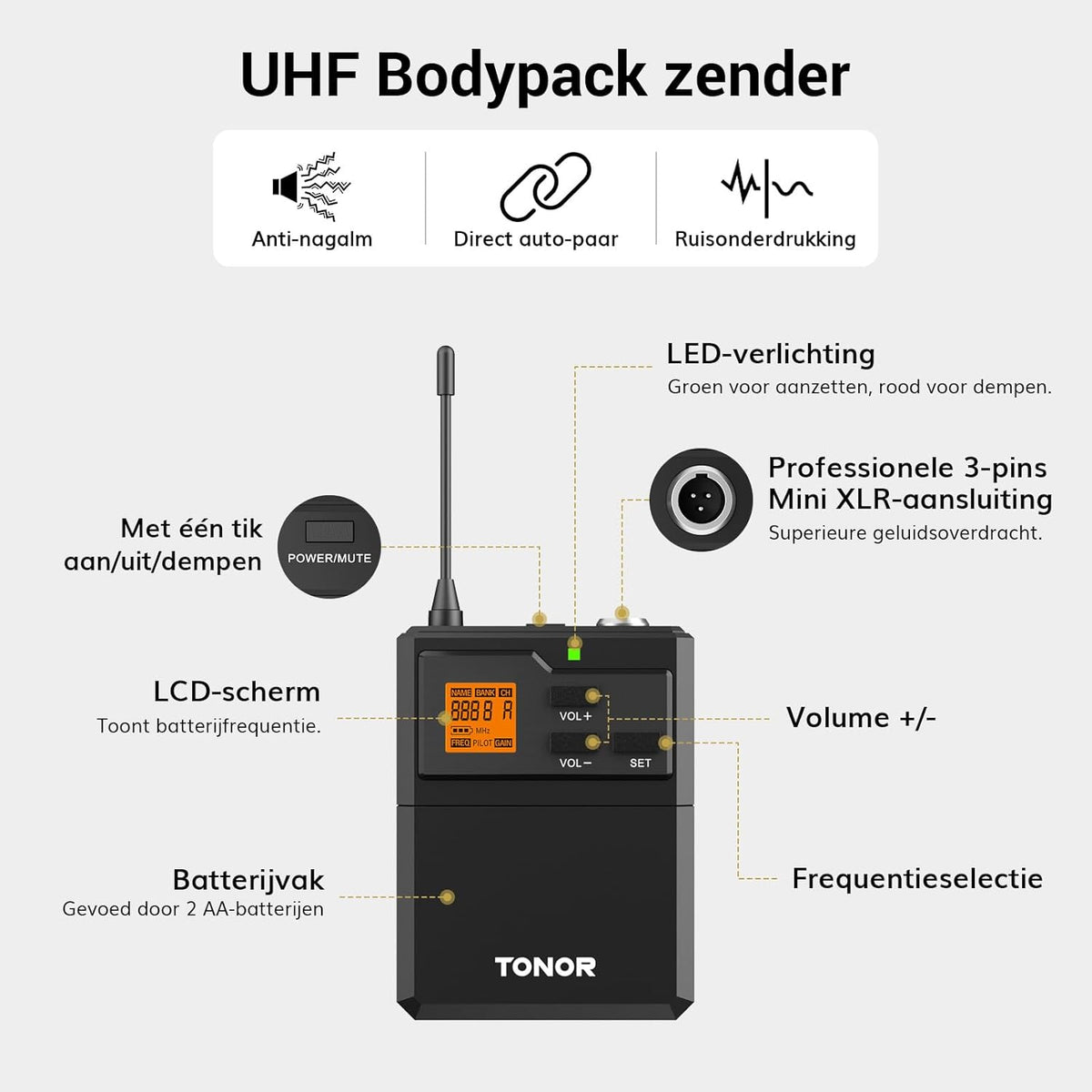 Draadloos microfoonsysteem – UHF Microfoonset – Karaoke Microfoonset – Headset En Lavalier Microfoons – Bodypack Zender En Ontvanger – 5 Frequenties Per Microfoon – Bereik Tot 60 Meter