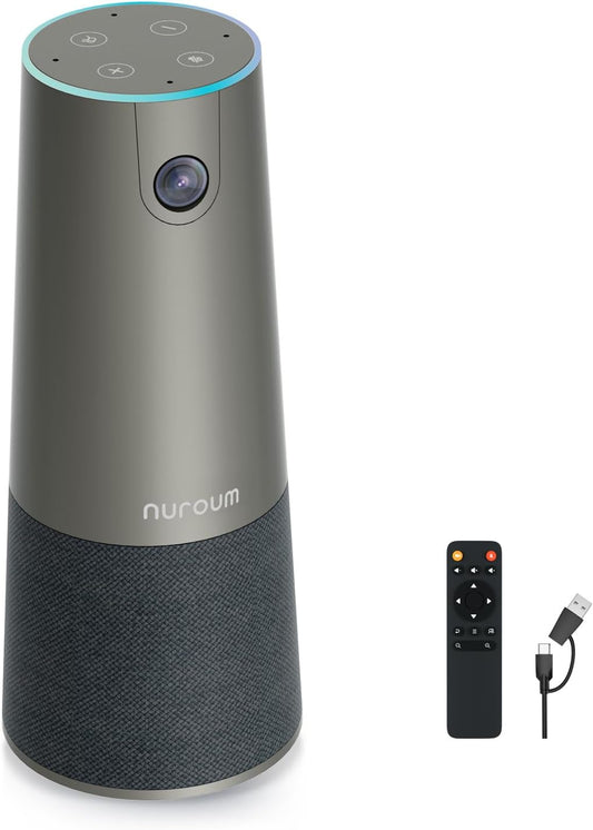 Nuroum C46 4K conferentiewebcam met microfoon en luidspreker, 8 MP CMOS/120 ° FOV/5x Zoom/AI Auto Framing, 4,9 m Voice Pickup Videoconferentie Camera Speakerphone, voor Zoom/Teams/GoogleMeet