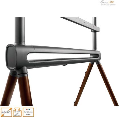 Tv-Statief – Tv-Standaard – Tv-Houder – Monitorhouder – Tv-Ezel – 4-Poots Grafiet/Walnoot Donker – In Hoogte Verstelbaar Tot 70 Inch En 40 Kg – LED-Sfeerverlichting Met Afstandsbediening