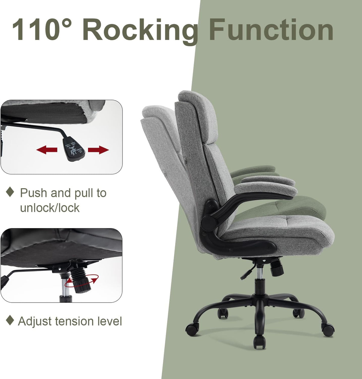 CASTLOVE Stoffen Bureaustoel Ergonomische Computer Bureaustoel Draaibare Brede Executive Office Chair met Opklapbare Armsteun voor Kantoor Thuis (Grijs)