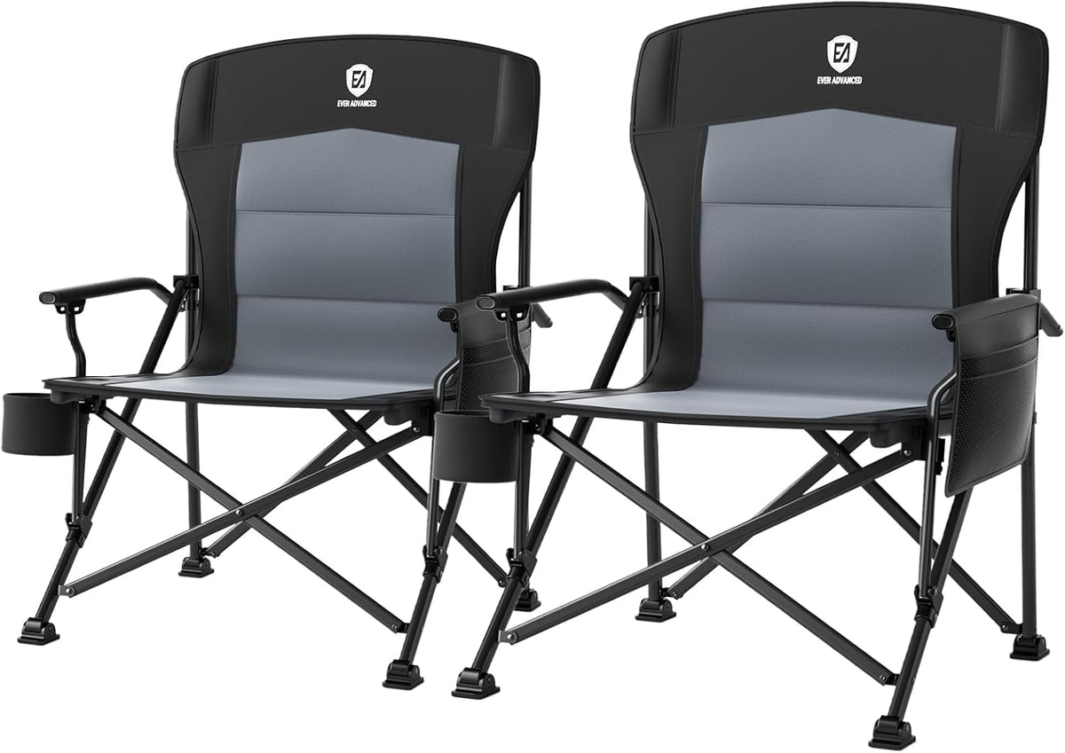 EVER ADVANCED Campingstoel voor volwassenen, set van 2 extra grote 230 kg, klapstoel voor zware mensen met zijvak, extra breed met harde armleuning, opvouwbaar, voor tuin, vissen, outdoor, inklapbaar