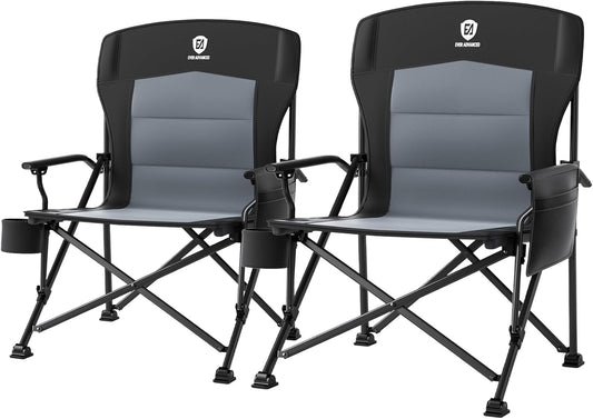 EVER ADVANCED Campingstoel voor volwassenen, set van 2 extra grote 230 kg, klapstoel voor zware mensen met zijvak, extra breed met harde armleuning, opvouwbaar, voor tuin, vissen, outdoor, inklapbaar