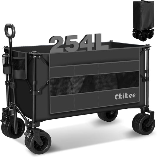 Chihee Handwagen, tuinwagen, inklapbaar, buiten, hulpprogramma, bolderkar, strandwagen, 254 l, zeer belastbaar, draagbare wagen, all-terrain wielen, oversized zijvak, 2 bekerhouders