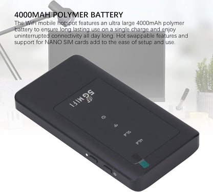 5G Wifi Draagbare Mobiele Hotspot, Dual Band Wifi, 5G Hoge Snelheid, Lage Latentie, Tot 16 Apparaten, voor Telefoons, Laptops, Tablets, Gameconsoles, voor Reizen en Kamperen