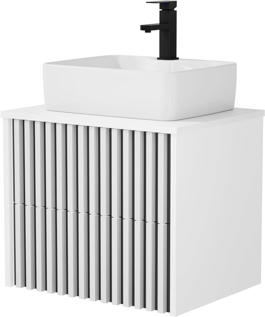 Wastafelmeubel – Badkamermeubel – Wasbakkast – Wastafelonderkast – Wasmeubel – Wandmontage – Keramiek Wastafel – Softclose Lades – 61 cm – Wit