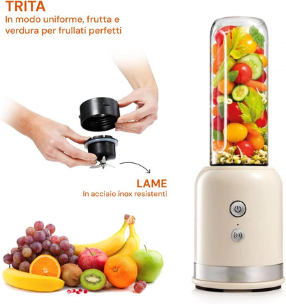 Wintem Crema Elektrische mixer 350 W, 3 snelheden en pulse-functie – ideaal voor het maken van smoothies en sapcentrifuges om mee te nemen dankzij de praktische geïntegreerde drinkfles van 0,6 l –