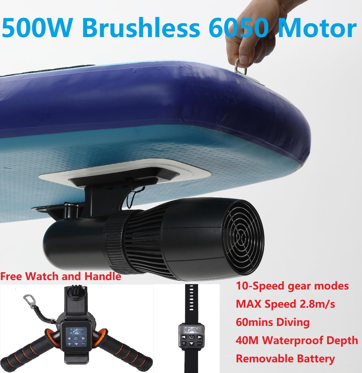 Onderwaterscooter met 30 m waterdichte tas, 500 W RC Sup Motor 10-Speed Switch, 40M Diepte Zwembad Zee Scooter voor Jet Surfboard,