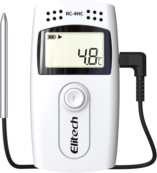 Elitech Datalogger voor temperatuurgegevens, dubbele sensor, groot meetbereik, USB, PDF, LCD, datalogger RC-4HC, 5 stuks