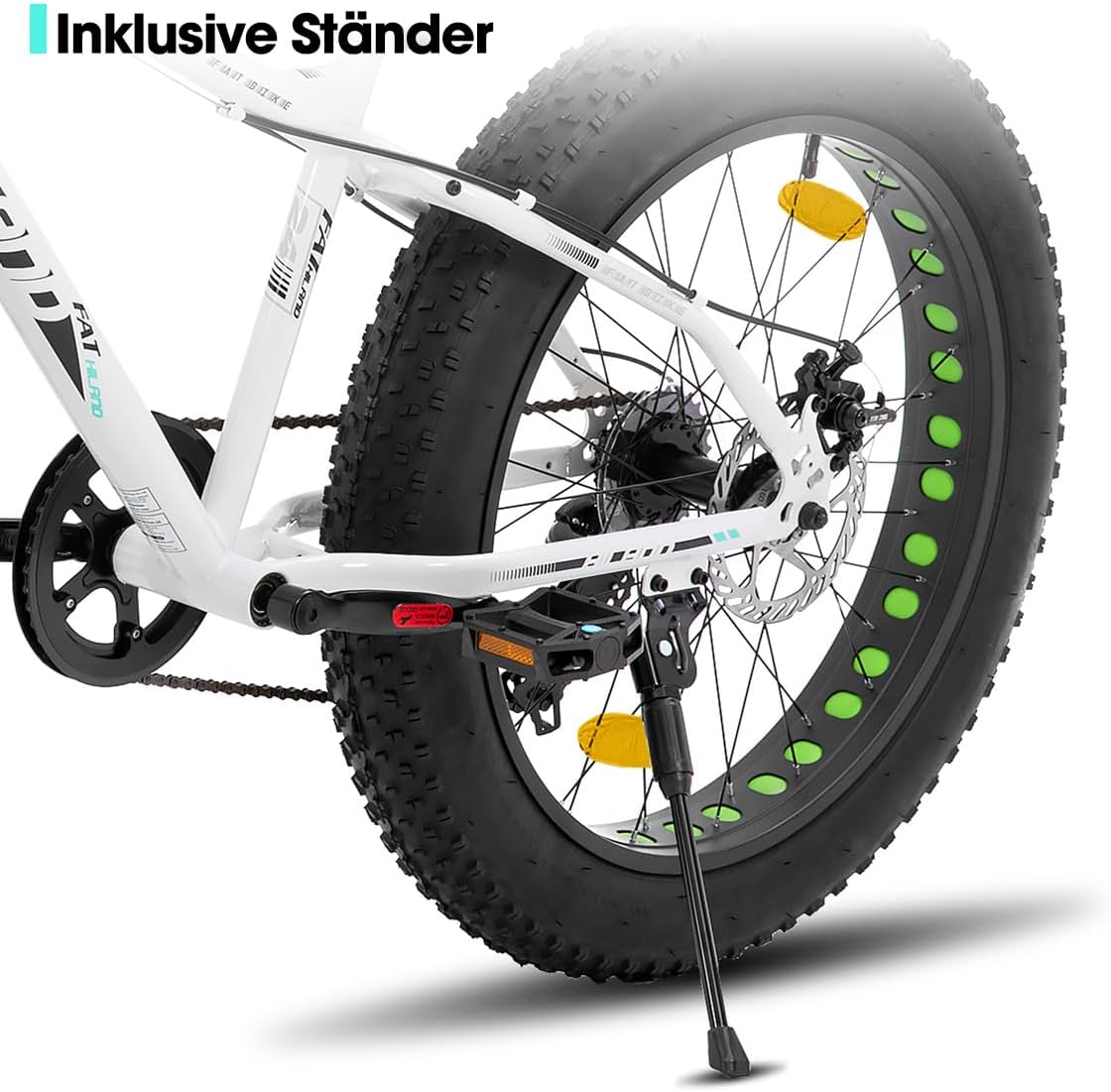 Hiland 20 inch kindermountainbike, 7 versnellingen, Fat Tires mountainbike, dubbele schijfremmen, kinderfiets voor jongens en meisjes, wit