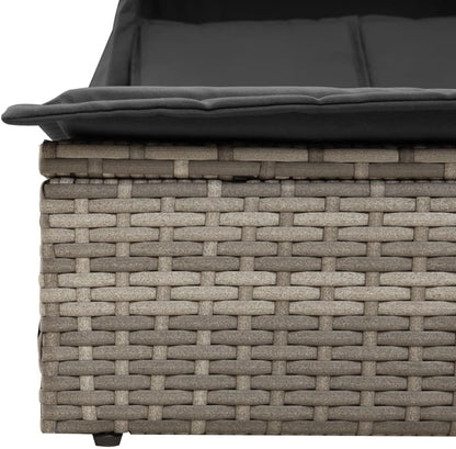 Double Sun Lounger with Retractable Canopy and Grey Polyrattan Outdoor Cushions Adjustable Backrest, Weatherproof and UV Resistant Material - QUORE
